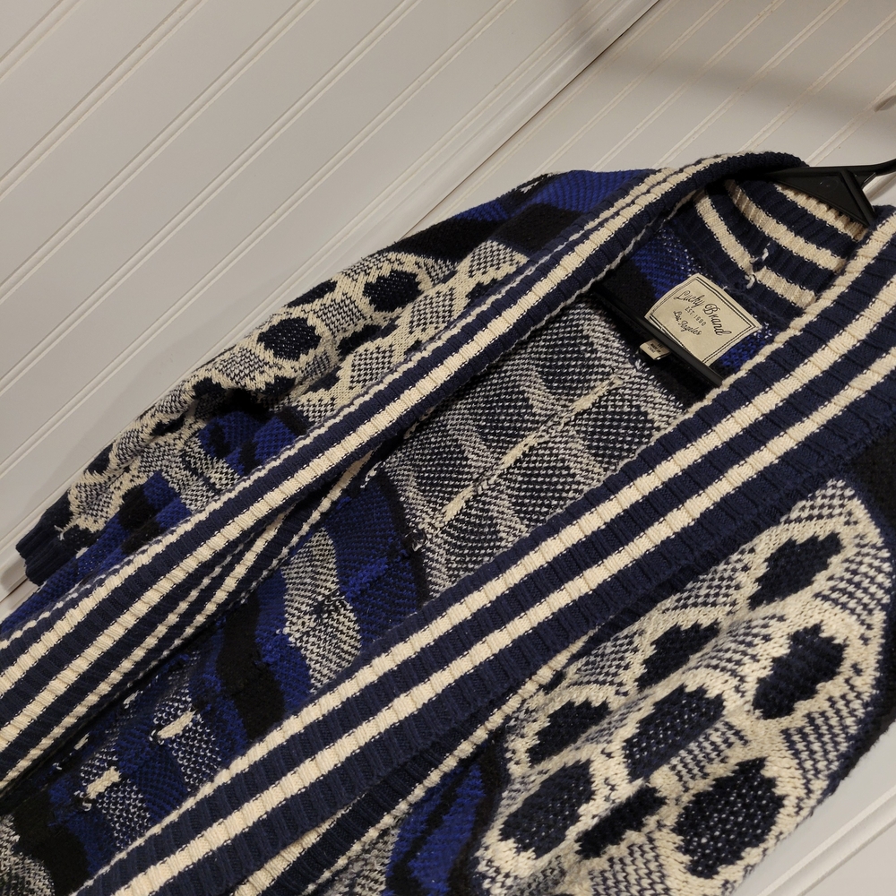 Lucky Brand Blue Cream Tribal Open Sweater Size Medium - Picture 2 of 12